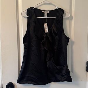 NWT White House Black Market Shimmering Black Ruffle Top